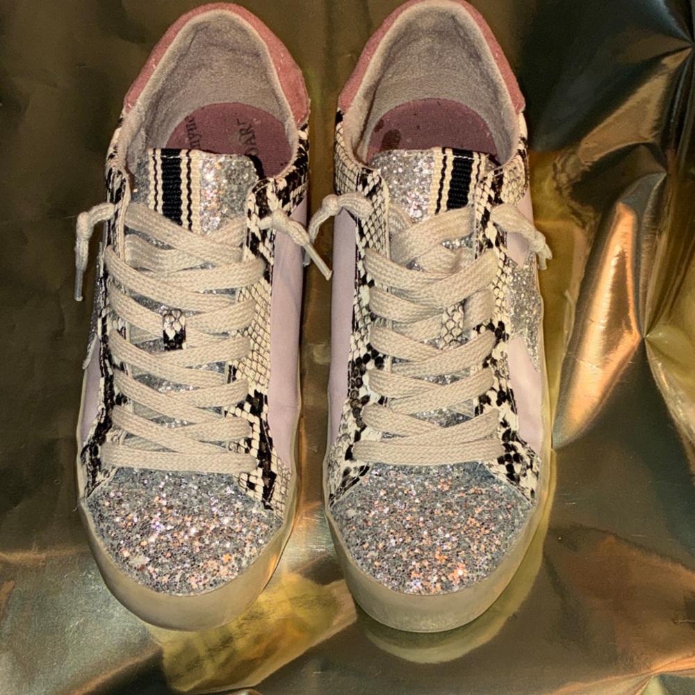 Glittery Silver Purple Pink size 4Y Girls Sneakers with Stars by ShuShop